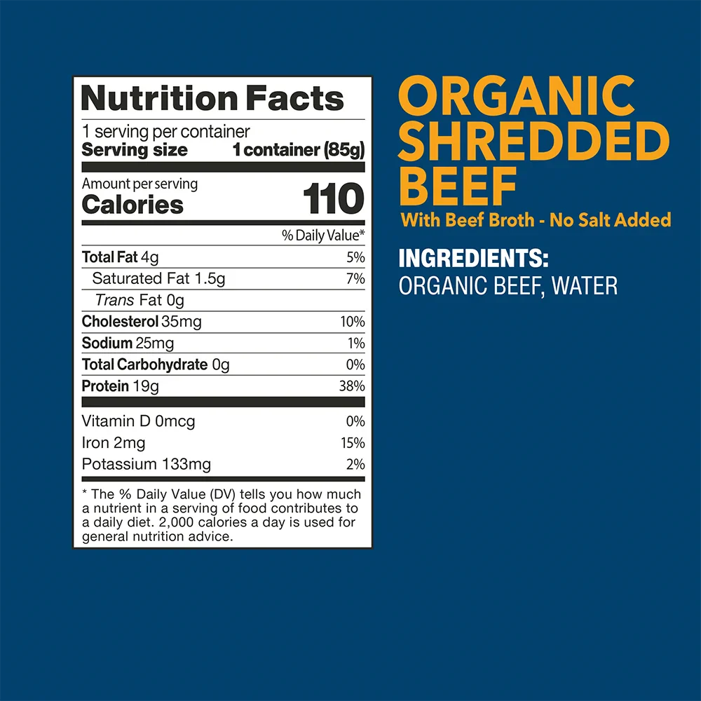 Organic Shredded Beef Single-Serve Pouch No Salt Added - Image 6